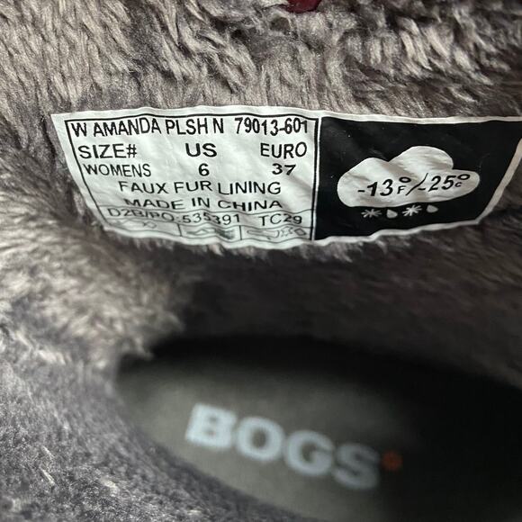 BOGS Amanda Boots Size 6 Burgundy Red Faux Shearling Lined Waterproof Rubber - Picture 9 of 14